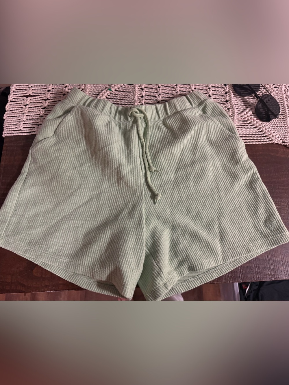 PINK Victoria's Secret Sage Green Ribbed Drawstring Athletic Shorts